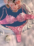 Crystal Vow Women Floral Embroidered Mesh Bra & Panty Underwear Set With Underwire, 2 Pieces Lingerie
