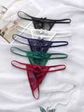 SHEIN 5pcs Women's Solid Color Lace Bowknot Sexy G-String Underwear For Everyday Wear Bow Tie