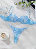 Crystal Vow 2pcs Women Embroidery Underwire Sexy Lingerie Set