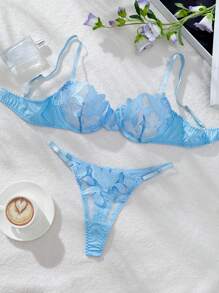 Crystal Vow 2pcs Women Embroidery Underwire Sexy Lingerie Set