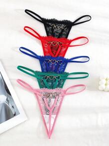 SHEIN 5-Pack Sexy Lace Heart Decorated G-String Panties Lingerie