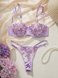 Crystal Vow Purple Romantic Pastoral Women's Embroidered 2-Piece Sexy Set