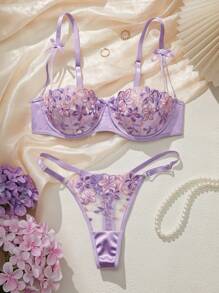 Crystal Vow Purple Romantic Pastoral Women's Embroidered 2-Piece Sexy Set