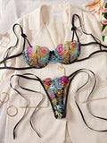 2pcs Women Sexy Lingerie Set, Mesh Floral Embroidery Underwire Bra And Strappy Thong Panty, Intimate Bedroom Atmosphere