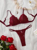 Women's Sexy Camisole Lace Top And G-String Panty Lingerie Set, Suitable For Parties