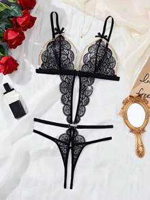 1pc Women Lace Sexy Bodysuit Lingerie For Going Out, Baddie Look