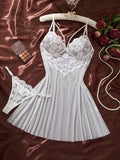 2pcs Women's Burgundy Soft Comfortable Lace Floral Heart Pajama Set, Christmas And Halloween Gift, Sexy Lace Sleepwear