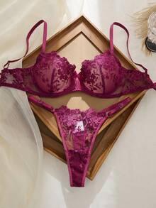 Seduluxe 2pcs Mesh Embroidery Women's Lingerie Set