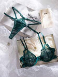 2pcs Orange Underwire Lace Bra Set, Fresh And Youthful