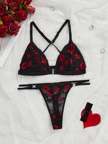 1 Set Sexy Lace Women's Wireless Bra And Thong Panty Lingerie Set