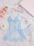 Seduluxe Women's Sexy Lace Mesh Patchwork Dress + G-String 2pcs Set